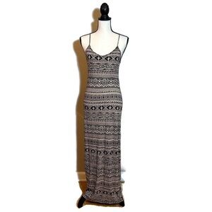 Forever 21 Black and White/Cream Geometric Patterned Boho Maxi Dress Size Small
